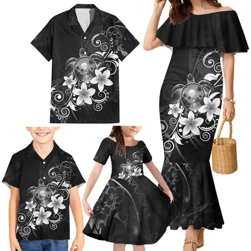 Hawaii Honu Family Matching Mermaid Dress and Hawaiian Shirt Polynesian Curves Plumeria Grayscale LT05 - Polynesian Pride