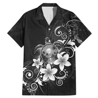 Hawaii Honu Family Matching Mermaid Dress and Hawaiian Shirt Polynesian Curves Plumeria Grayscale LT05 Dad's Shirt - Short Sleeve Black - Polynesian Pride