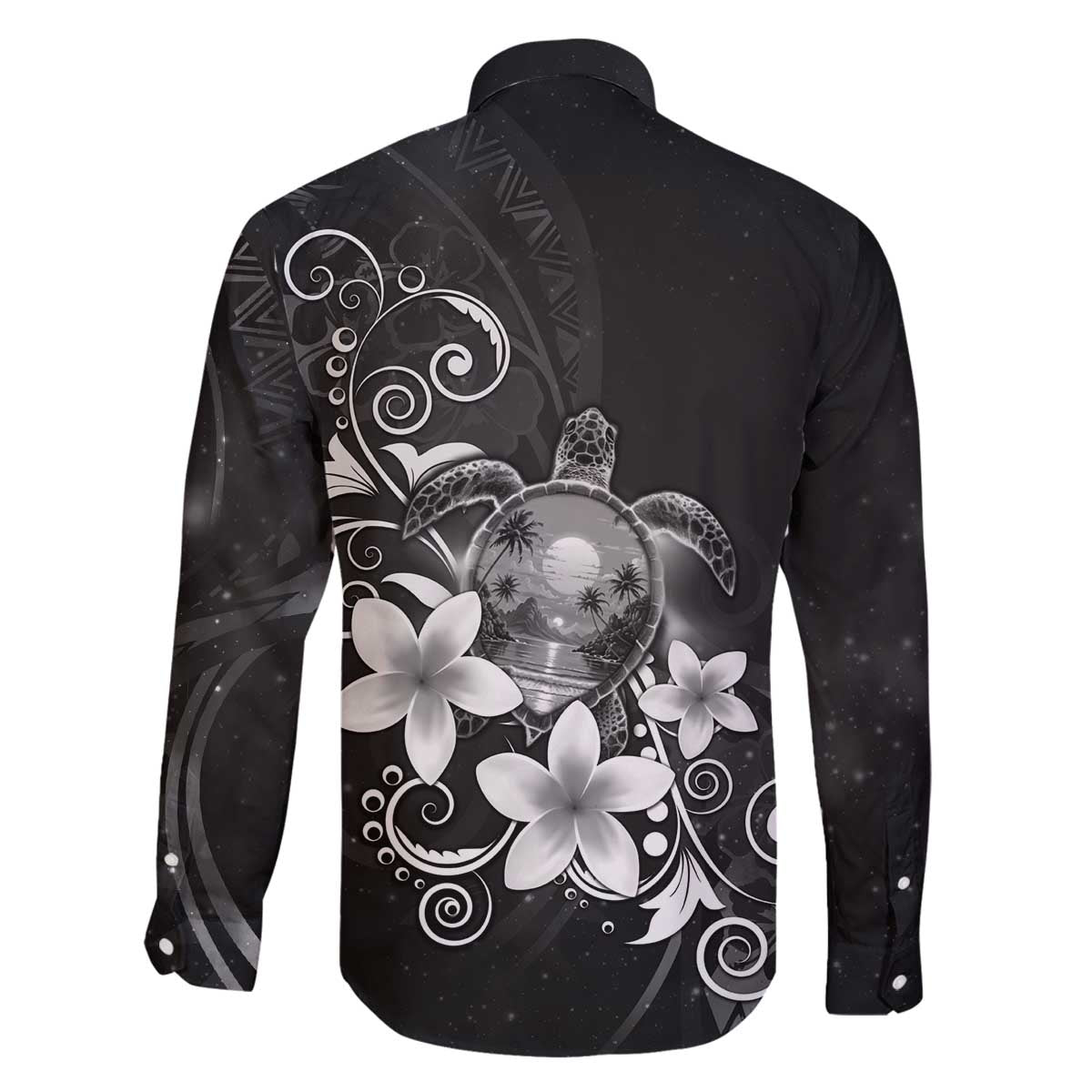 Hawaii Honu Family Matching Off The Shoulder Long Sleeve Dress and Hawaiian Shirt Polynesian Curves Plumeria Grayscale LT05 - Polynesian Pride