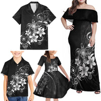 Hawaii Honu Family Matching Off Shoulder Maxi Dress and Hawaiian Shirt Polynesian Curves Plumeria Grayscale LT05 - Polynesian Pride