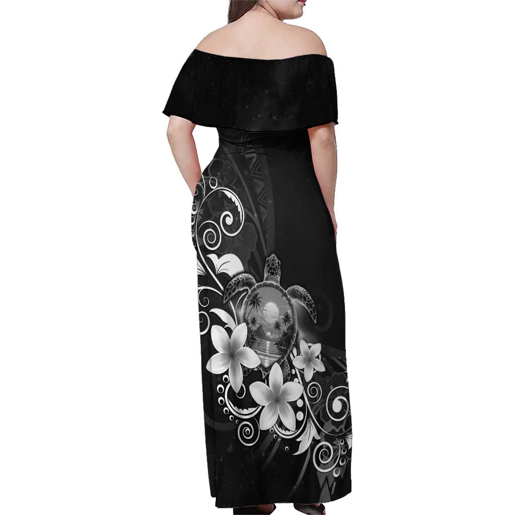 Hawaii Honu Family Matching Off Shoulder Maxi Dress and Hawaiian Shirt Polynesian Curves Plumeria Grayscale LT05 - Polynesian Pride