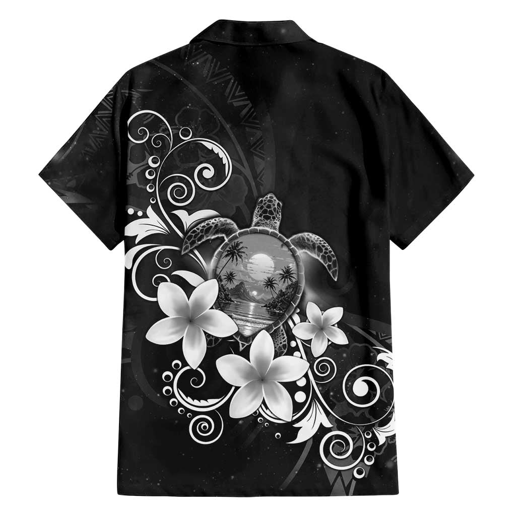 Hawaii Honu Family Matching Off Shoulder Short Dress and Hawaiian Shirt Polynesian Curves Plumeria Grayscale LT05 - Polynesian Pride
