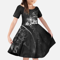Hawaii Honu Family Matching Puletasi and Hawaiian Shirt Polynesian Curves Plumeria Grayscale - Polynesian Pride
