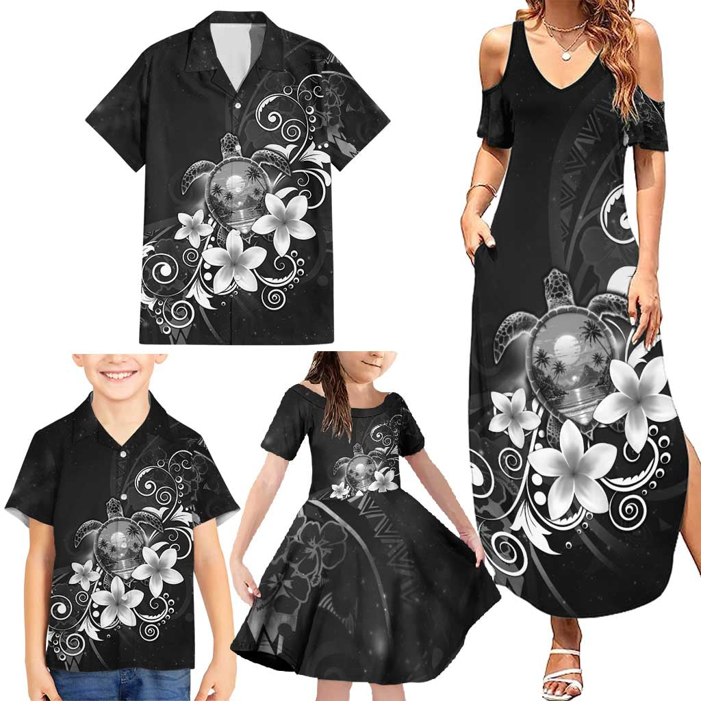 Hawaii Honu Family Matching Summer Maxi Dress and Hawaiian Shirt Polynesian Curves Plumeria Grayscale LT05 - Polynesian Pride