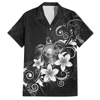 Hawaii Honu Family Matching Summer Maxi Dress and Hawaiian Shirt Polynesian Curves Plumeria Grayscale LT05 Dad's Shirt - Short Sleeve Black - Polynesian Pride