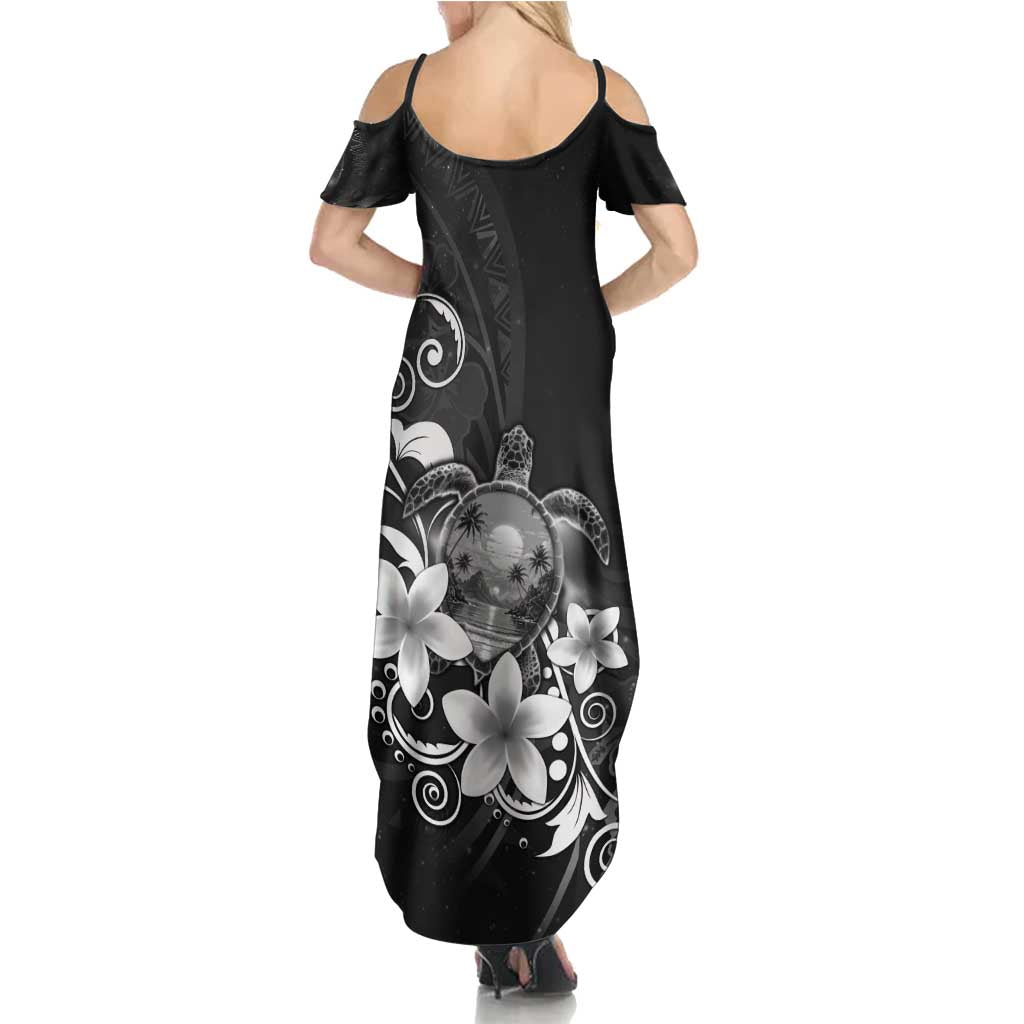 Hawaii Honu Family Matching Summer Maxi Dress and Hawaiian Shirt Polynesian Curves Plumeria Grayscale LT05 - Polynesian Pride