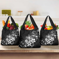 Hawaii Honu Grocery Bag Polynesian Curves Plumeria Grayscale - Polynesian Pride