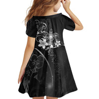 Hawaii Honu Kid Short Sleeve Dress Polynesian Curves Plumeria Grayscale - Polynesian Pride