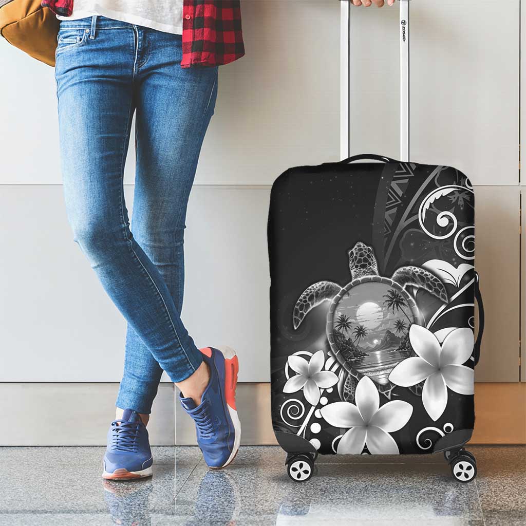 Hawaii Honu Luggage Cover Polynesian Curves Plumeria Grayscale - Polynesian Pride
