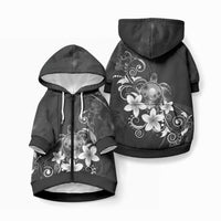 Hawaii Honu Pet Hoodie Polynesian Curves Plumeria Grayscale LT05 Zip-up Black - Polynesian Pride
