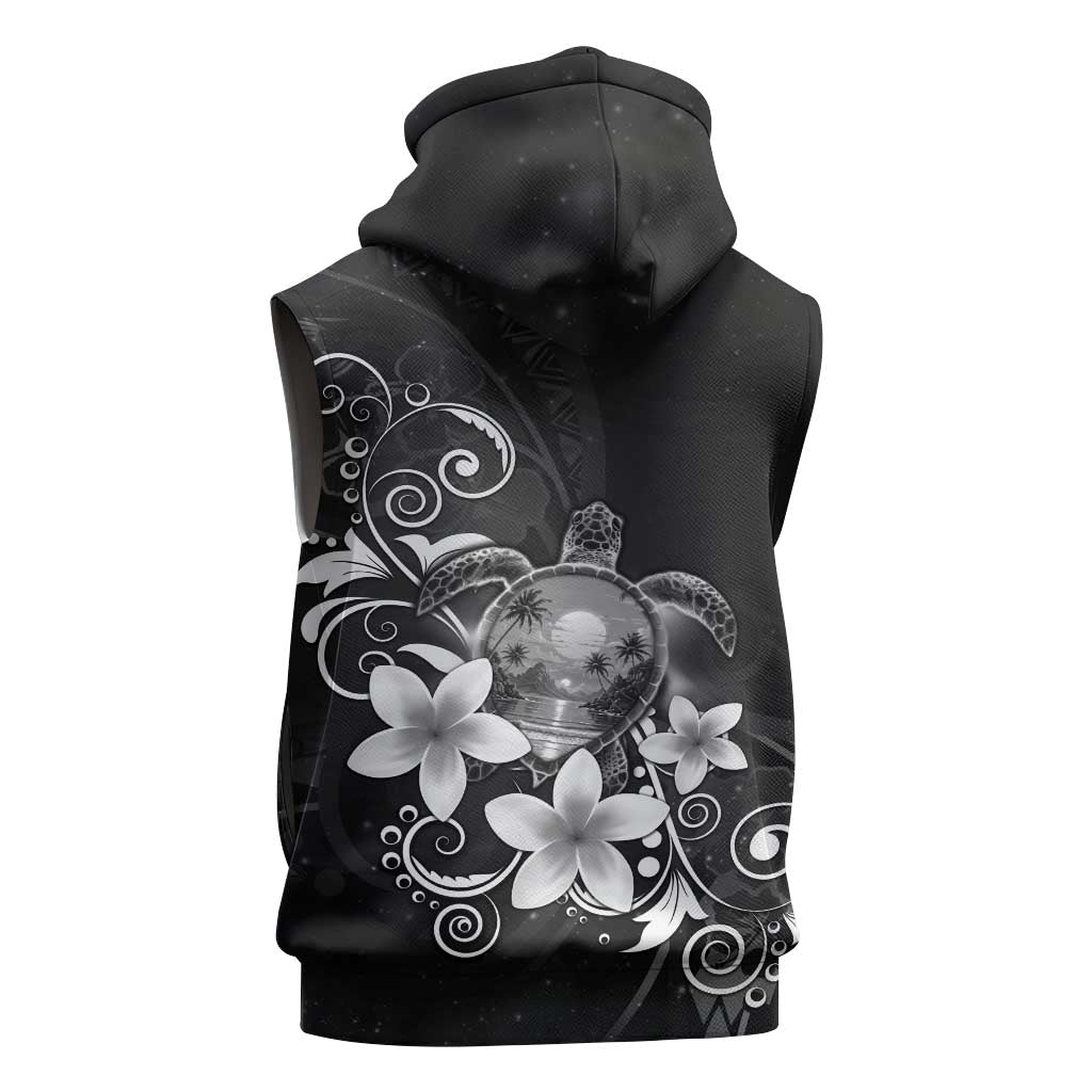 Hawaii Honu Sleeveless Hoodie Polynesian Curves Plumeria Grayscale LT05 - Polynesian Pride
