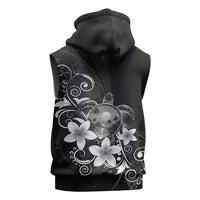Hawaii Honu Sleeveless Hoodie Polynesian Curves Plumeria Grayscale LT05 - Polynesian Pride