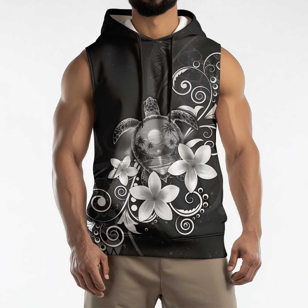 Hawaii Honu Sleeveless Hoodie Polynesian Curves Plumeria Grayscale LT05 - Polynesian Pride