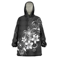 Hawaii Honu Wearable Blanket Hoodie Polynesian Curves Plumeria Grayscale LT05 One Size Black - Polynesian Pride