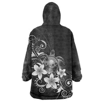 Hawaii Honu Wearable Blanket Hoodie Polynesian Curves Plumeria Grayscale LT05 - Polynesian Pride