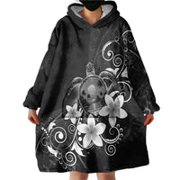 Hawaii Honu Wearable Blanket Hoodie Polynesian Curves Plumeria Grayscale LT05 - Polynesian Pride