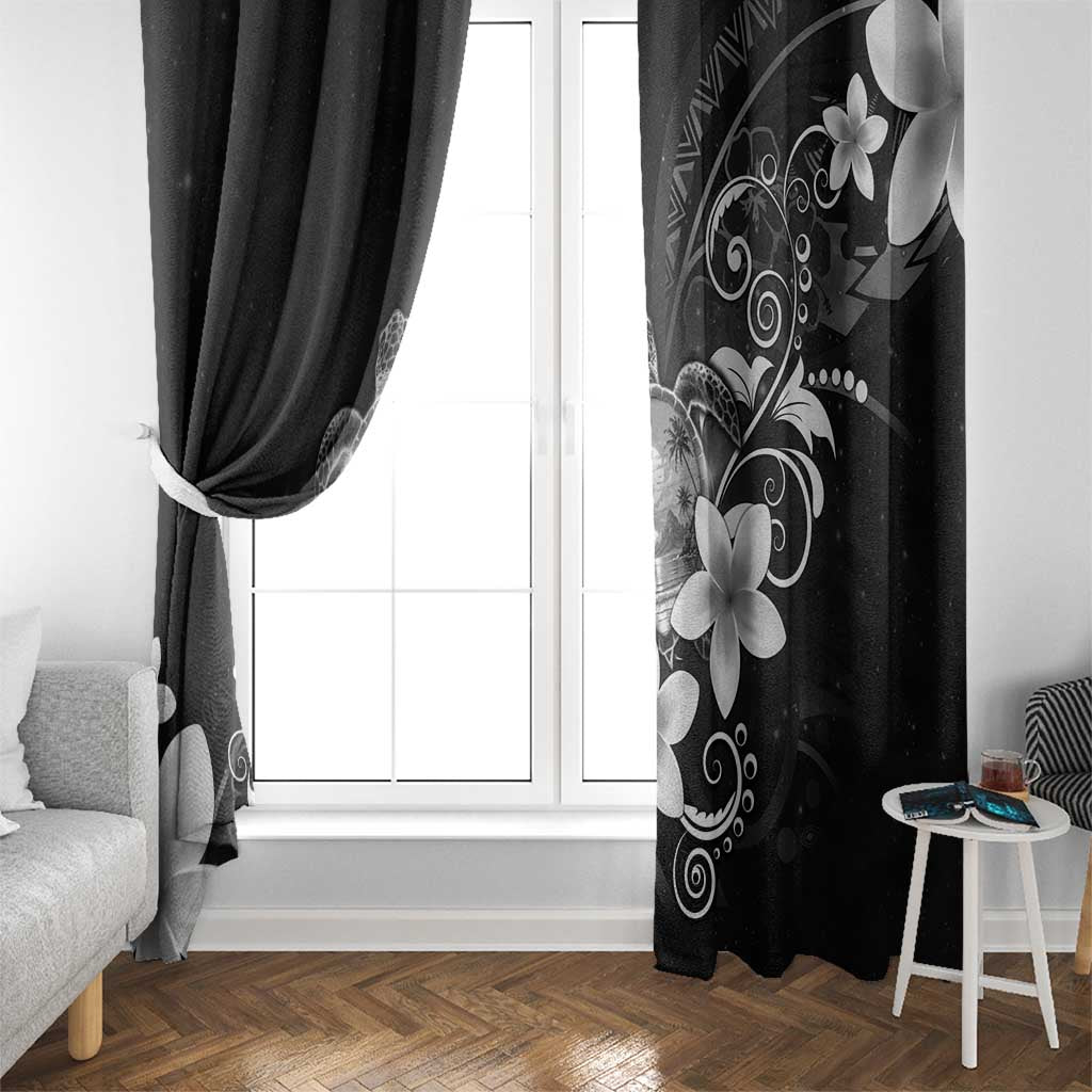Hawaii Honu Window Curtain Polynesian Curves Plumeria Grayscale - Polynesian Pride