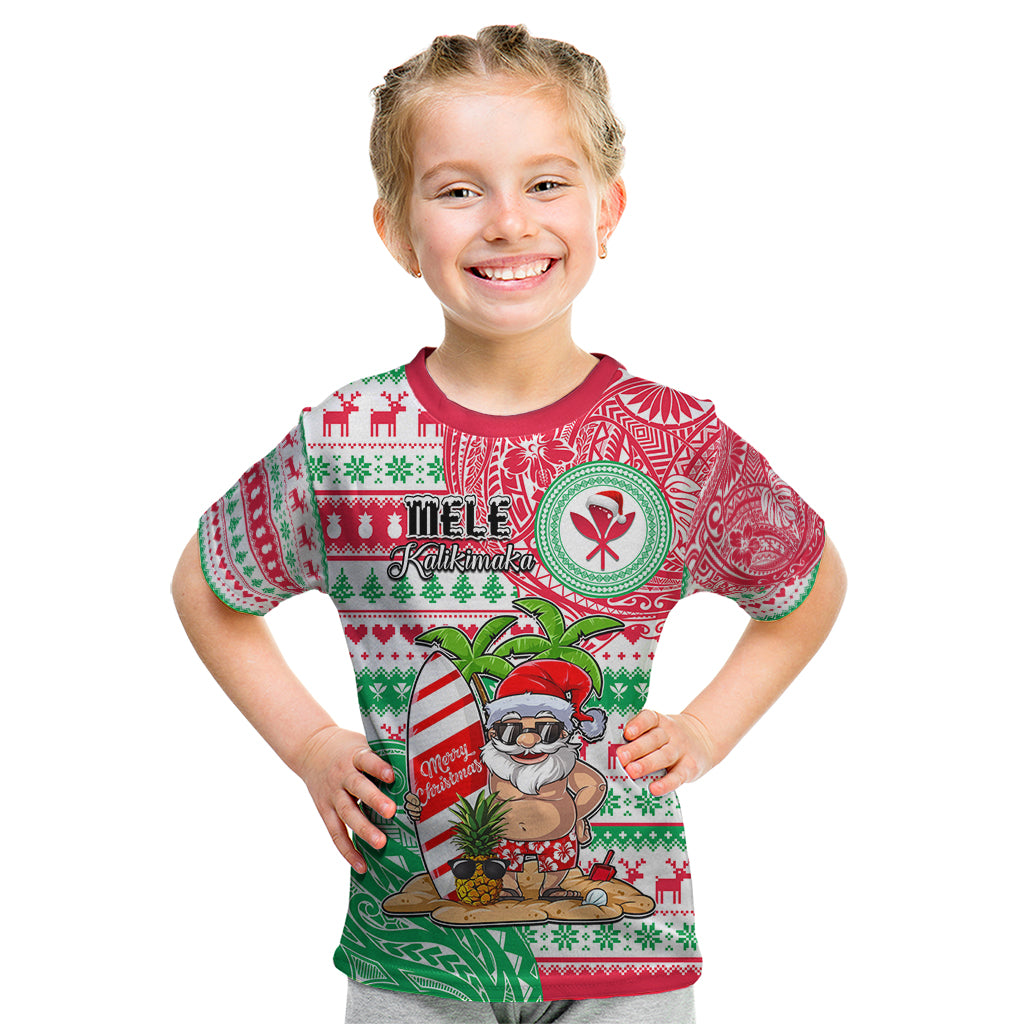 Hawaii Christmas Kid T Shirt Santa Claus Surf Mele Kalikimaka LT05 Red - Polynesian Pride