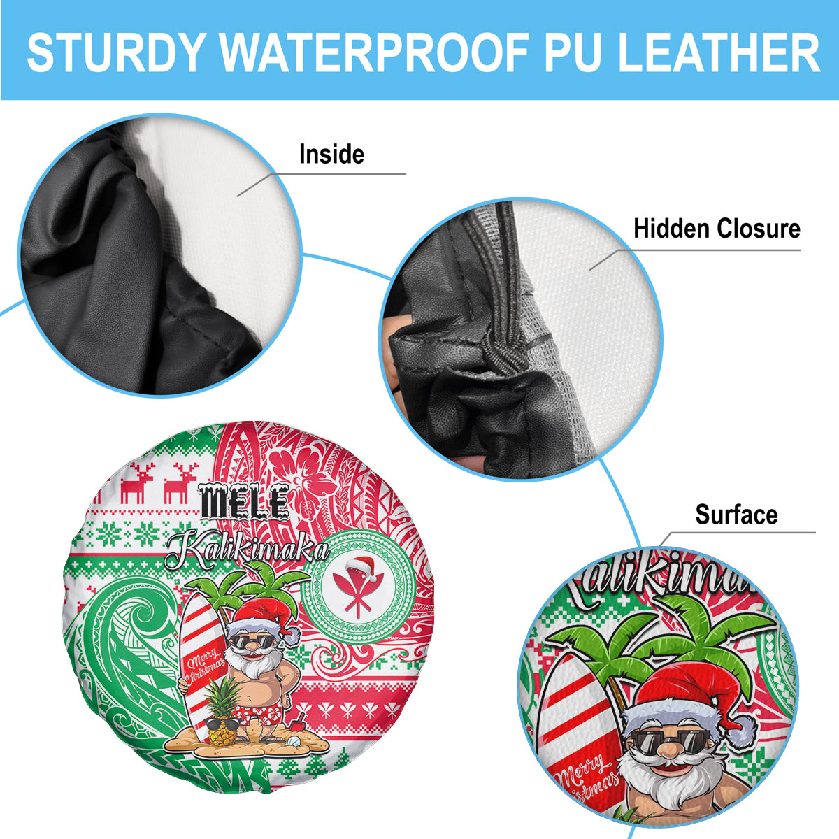 Hawaii Christmas Spare Tire Cover Santa Claus Surf Mele Kalikimaka LT05 - Polynesian Pride