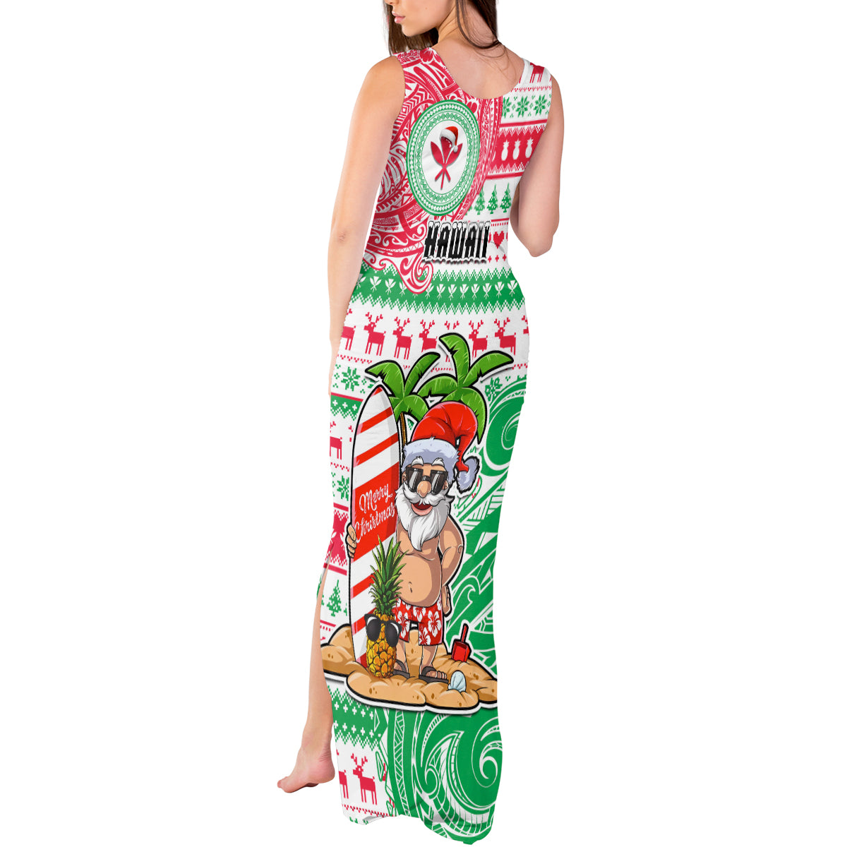 Hawaii Christmas Tank Maxi Dress Santa Claus Surf Mele Kalikimaka LT05 - Polynesian Pride