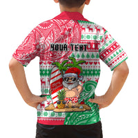 Personalized Hawaii Christmas Family Matching Off Shoulder Short Dress and Hawaiian Shirt Santa Claus Surf Mele Kalikimaka LT05 - Polynesian Pride