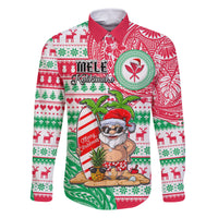 Personalized Hawaii Christmas Family Matching Off Shoulder Short Dress and Hawaiian Shirt Santa Claus Surf Mele Kalikimaka LT05 Dad's Shirt - Long Sleeve Red - Polynesian Pride