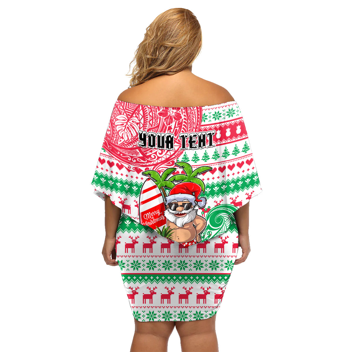 Personalized Hawaii Christmas Family Matching Off Shoulder Short Dress and Hawaiian Shirt Santa Claus Surf Mele Kalikimaka LT05 - Polynesian Pride