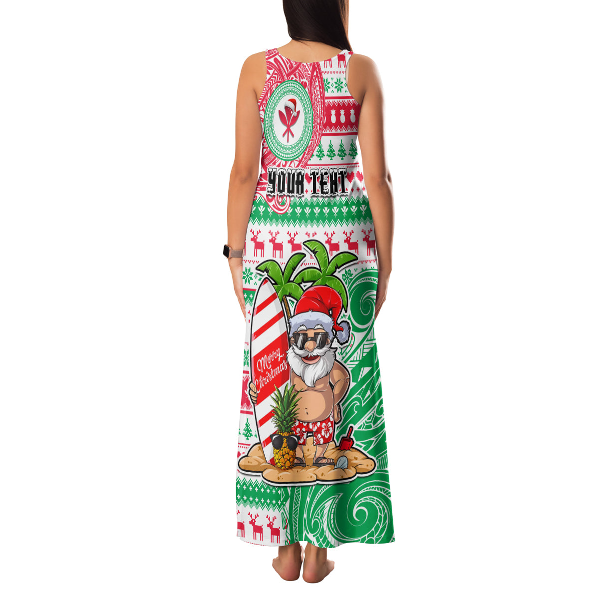 Personalized Hawaii Christmas Family Matching Tank Maxi Dress and Hawaiian Shirt Santa Claus Surf Mele Kalikimaka LT05 - Polynesian Pride