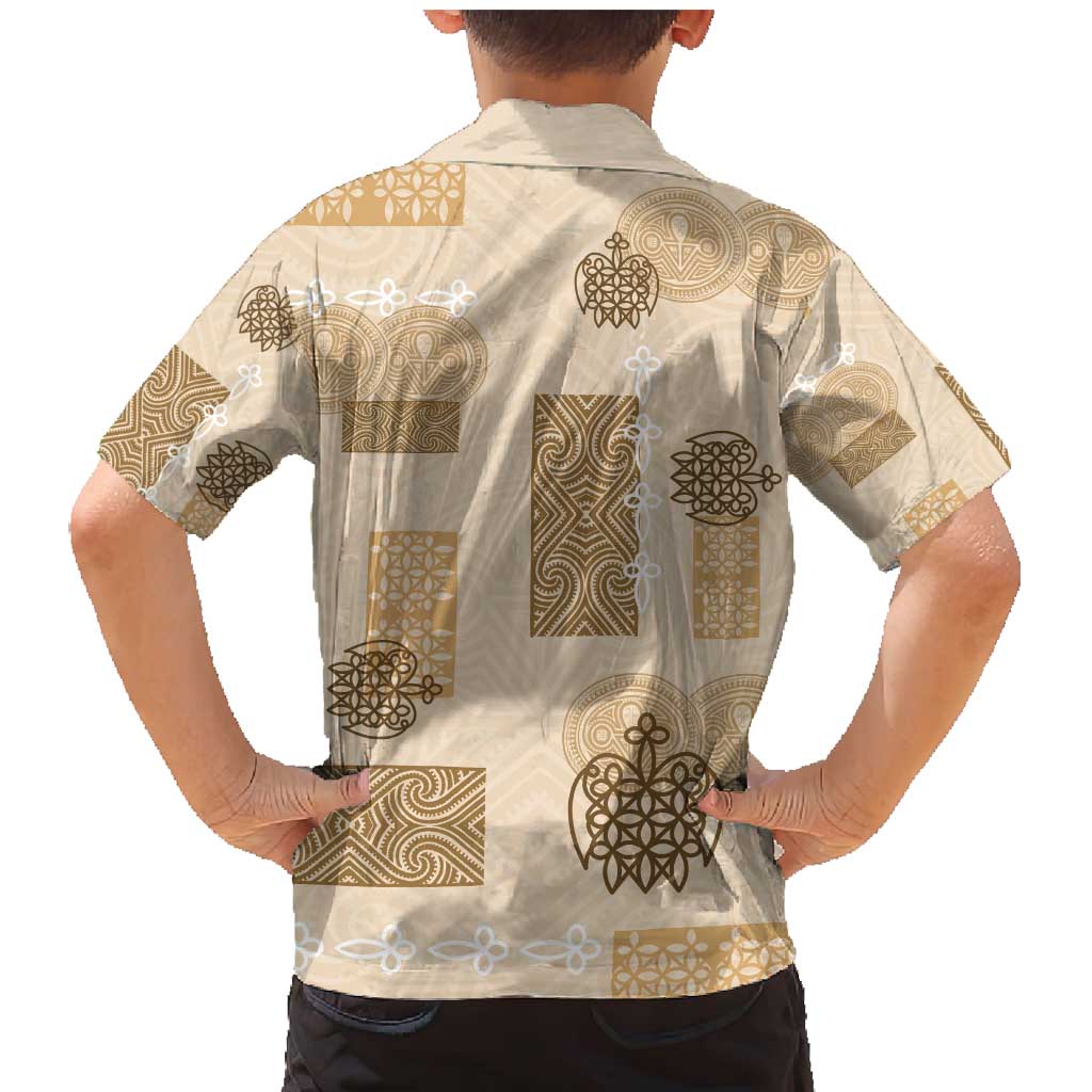 Vintage Lapita Family Matching Mermaid Dress and Hawaiian Shirt Iconic Double Face Pattern Beige
