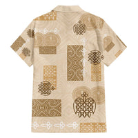 Vintage Lapita Family Matching Off The Shoulder Long Sleeve Dress and Hawaiian Shirt Iconic Double Face Pattern Beige