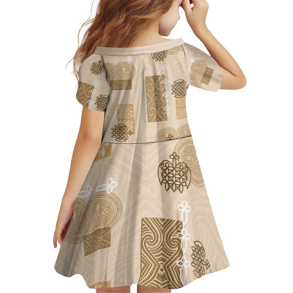 Vintage Lapita Family Matching Off Shoulder Short Dress and Hawaiian Shirt Iconic Double Face Pattern Beige