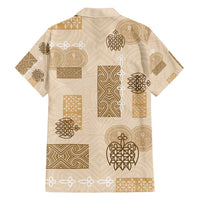Vintage Lapita Family Matching Off Shoulder Short Dress and Hawaiian Shirt Iconic Double Face Pattern Beige