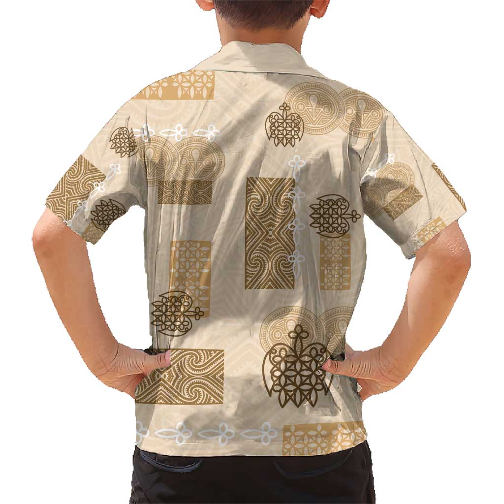 Vintage Lapita Family Matching Short Sleeve Bodycon Dress and Hawaiian Shirt Iconic Double Face Pattern Beige