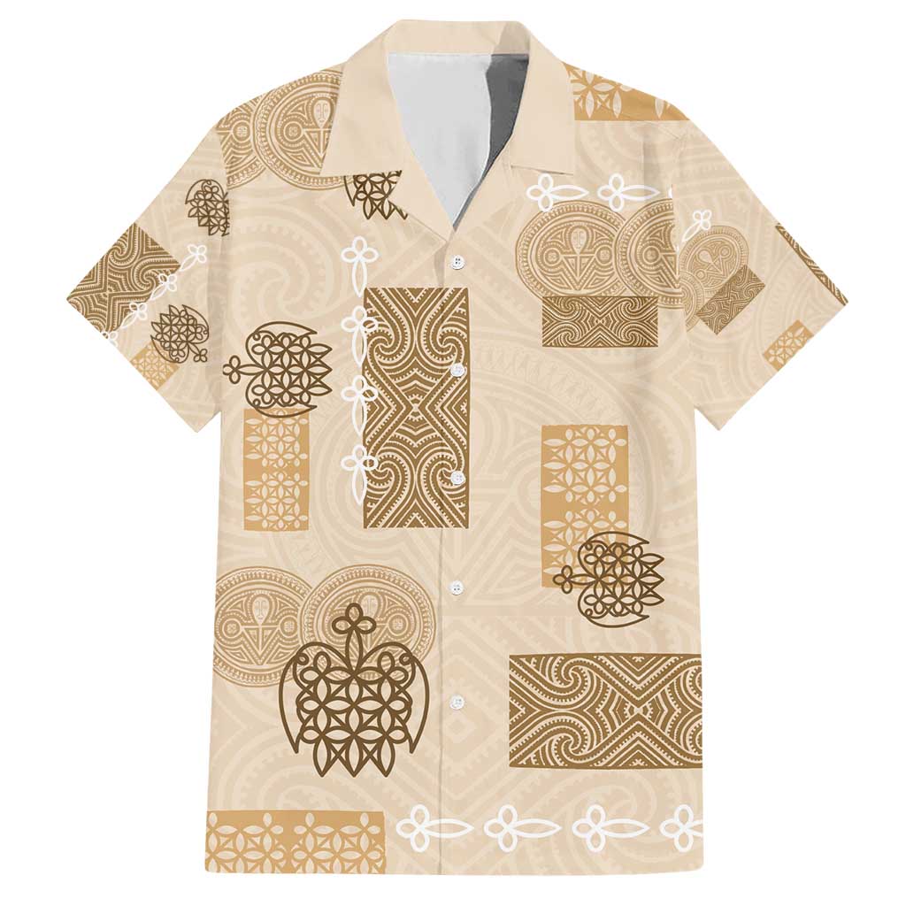 Vintage Lapita Family Matching Short Sleeve Bodycon Dress and Hawaiian Shirt Iconic Double Face Pattern Beige