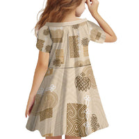 Vintage Lapita Family Matching Tank Maxi Dress and Hawaiian Shirt Iconic Double Face Pattern Beige