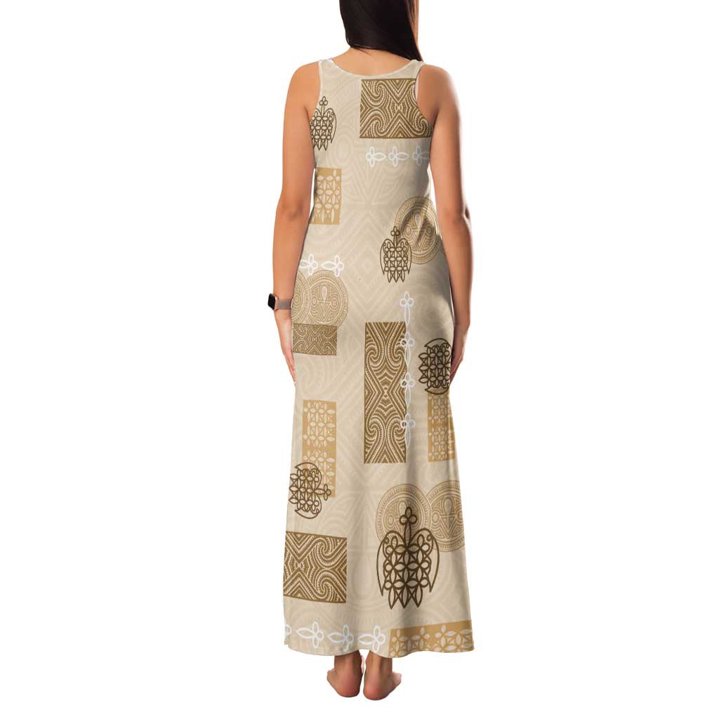 Vintage Lapita Family Matching Tank Maxi Dress and Hawaiian Shirt Iconic Double Face Pattern Beige