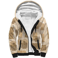 Vintage Lapita Sherpa Hoodie Iconic Double Face Pattern Beige
