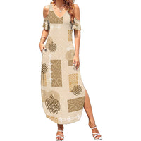 Vintage Lapita Summer Maxi Dress Iconic Double Face Pattern Beige