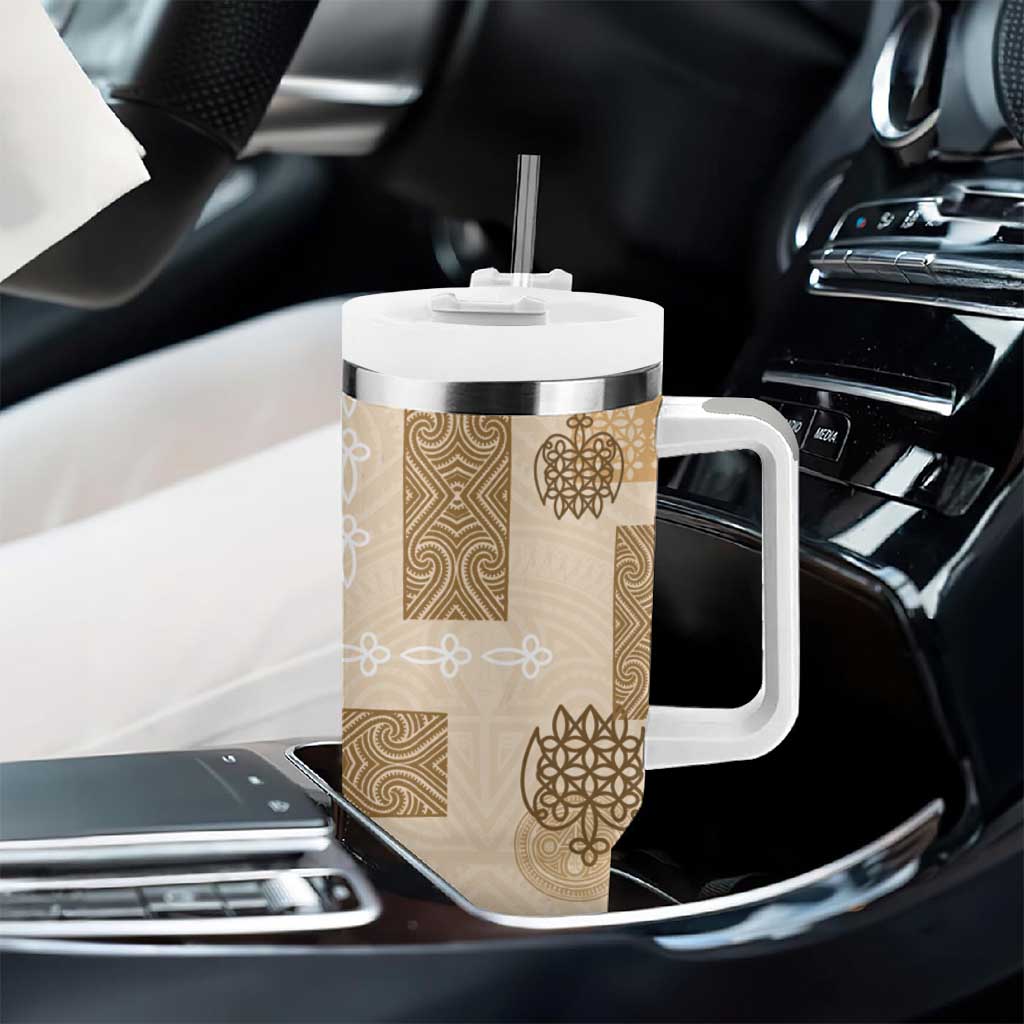 Vintage Lapita Tumbler With Handle Iconic Double Face Pattern Beige