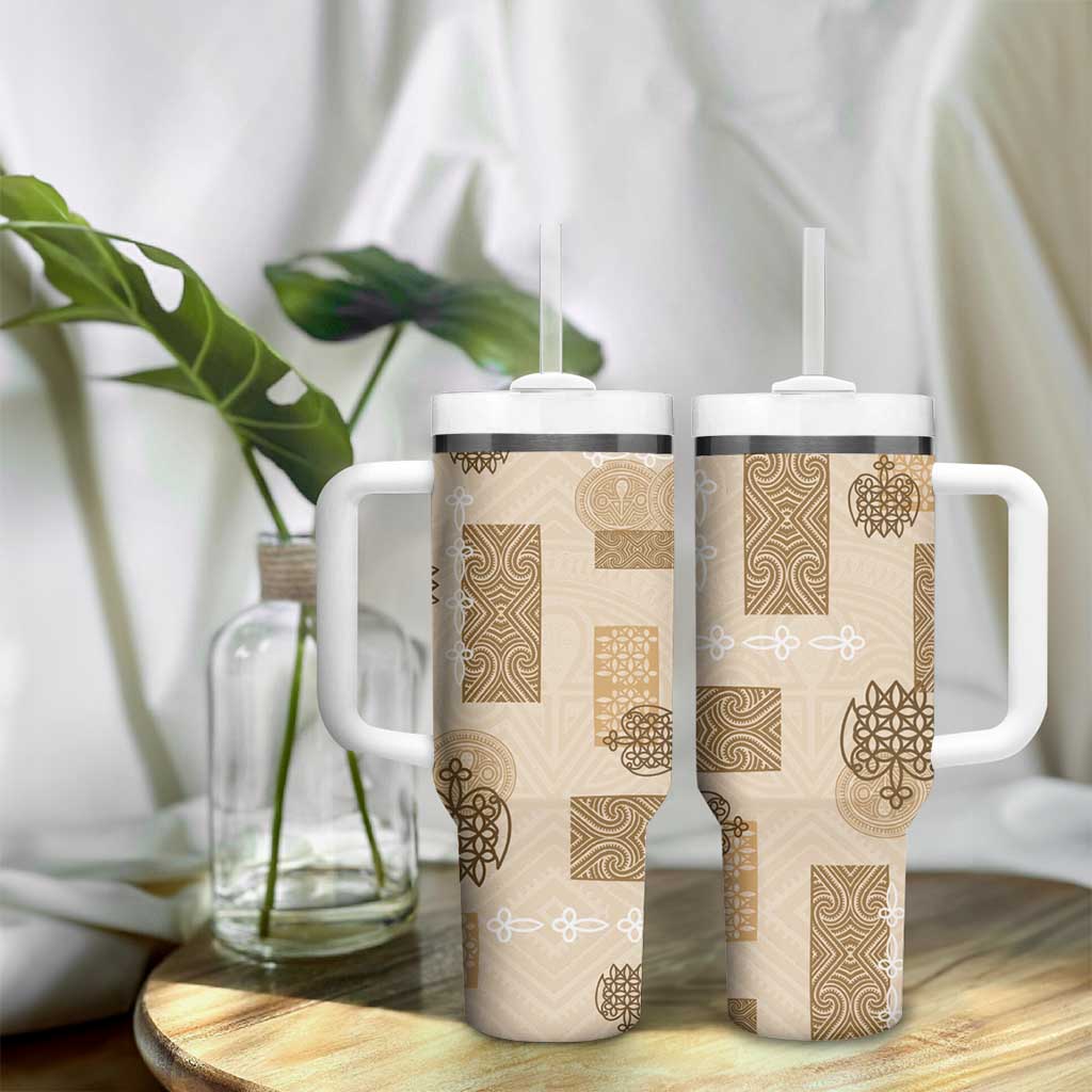 Vintage Lapita Tumbler With Handle Iconic Double Face Pattern Beige