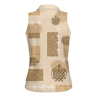 Vintage Lapita Women Sleeveless Polo Shirt Iconic Double Face Pattern Beige