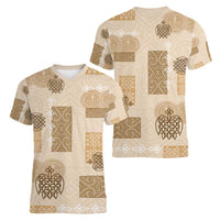 Vintage Lapita Women V-Neck T-Shirt Iconic Double Face Pattern Beige
