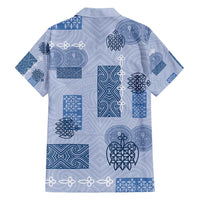 Vintage Lapita Family Matching Long Sleeve Bodycon Dress and Hawaiian Shirt Iconic Double Face Pattern Blue