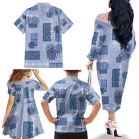Vintage Lapita Family Matching Off The Shoulder Long Sleeve Dress and Hawaiian Shirt Iconic Double Face Pattern Blue LT05 - Polynesian Pride