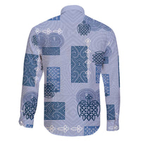 Vintage Lapita Family Matching Off The Shoulder Long Sleeve Dress and Hawaiian Shirt Iconic Double Face Pattern Blue LT05 - Polynesian Pride