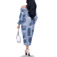 Vintage Lapita Family Matching Off The Shoulder Long Sleeve Dress and Hawaiian Shirt Iconic Double Face Pattern Blue LT05 - Polynesian Pride