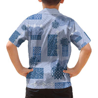 Vintage Lapita Family Matching Off Shoulder Maxi Dress and Hawaiian Shirt Iconic Double Face Pattern Blue
