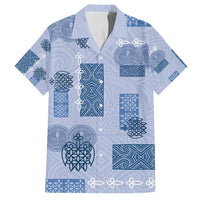 Vintage Lapita Family Matching Off Shoulder Short Dress and Hawaiian Shirt Iconic Double Face Pattern Blue