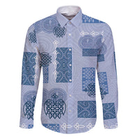 Vintage Lapita Family Matching Off Shoulder Short Dress and Hawaiian Shirt Iconic Double Face Pattern Blue