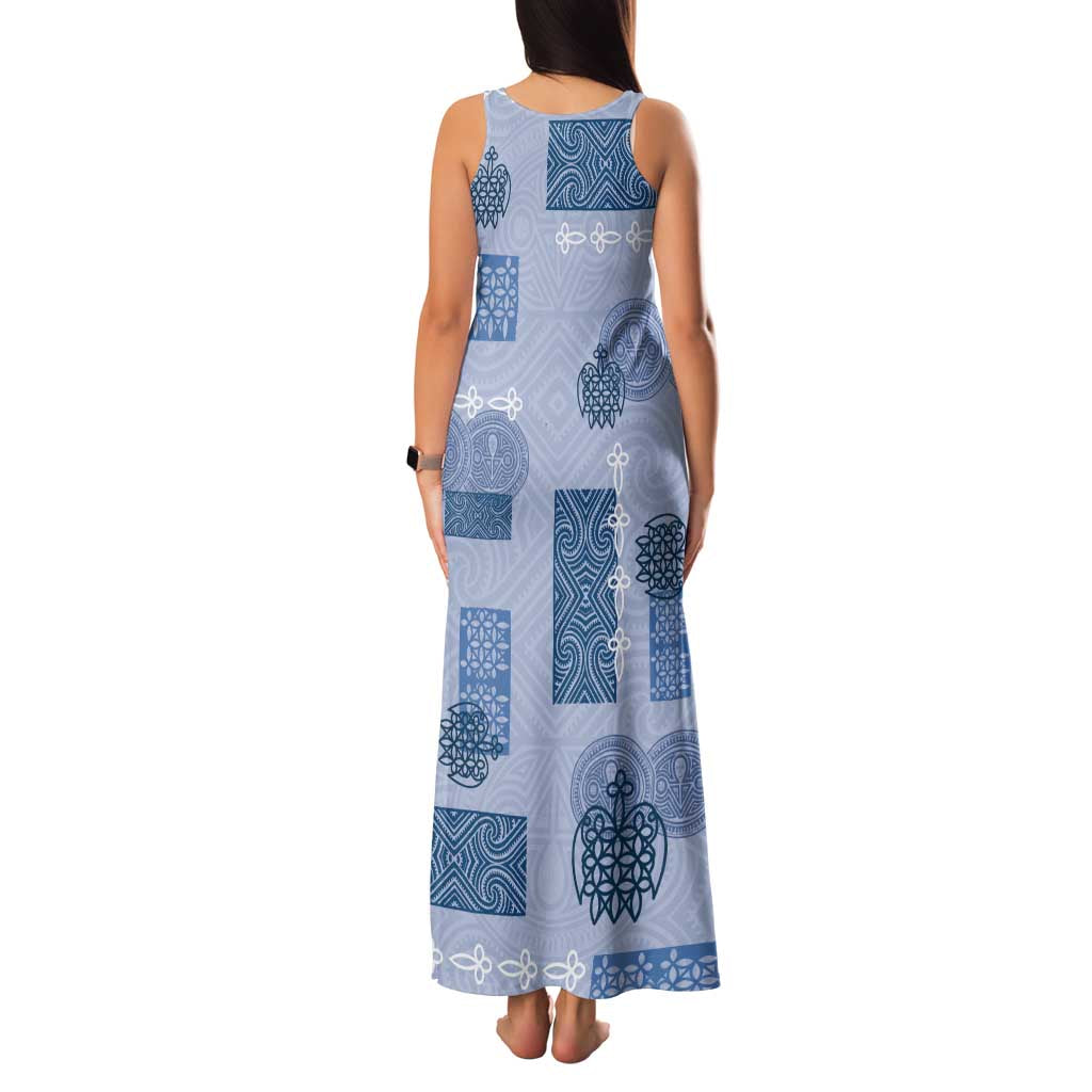 Vintage Lapita Family Matching Tank Maxi Dress and Hawaiian Shirt Iconic Double Face Pattern Blue LT05 - Polynesian Pride